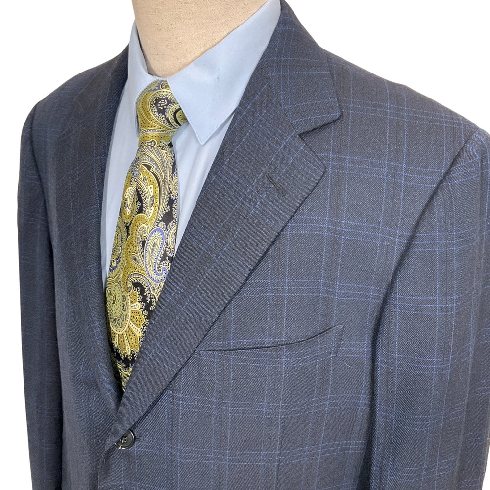 Ermenegildo Zegna Blazer Mens 50L Navy Check Surgeon Cuffs 3 Button‎ USA VTG
